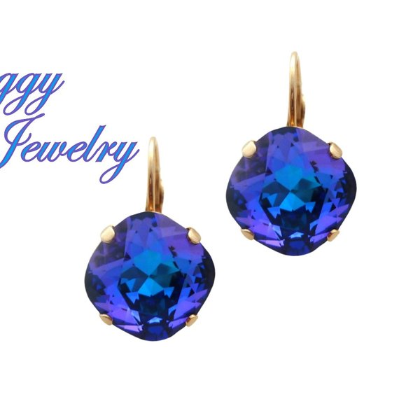 Swarovski Crystal Heliotrope 12mm Cushion Cut Drop Earrings, Assorted Finishes - Picture 1 of 7